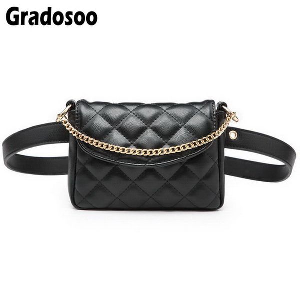 

gradosoo classic black quilted belt bag for women chains pu waist pack fashion fanny packs cell phone coin purse waist bag a025