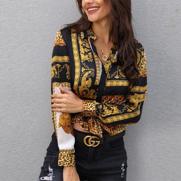 

2019 spring women leopard print knot front blouse shirt office lady elegant turn-down collar long sleeve button shirt streetwear j190621