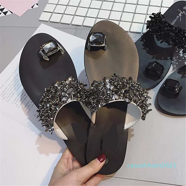 

women sandals flip flops new summer fashion rhinestone wedges shoes crystal lady casual shoes size 35-39 women c21, Black