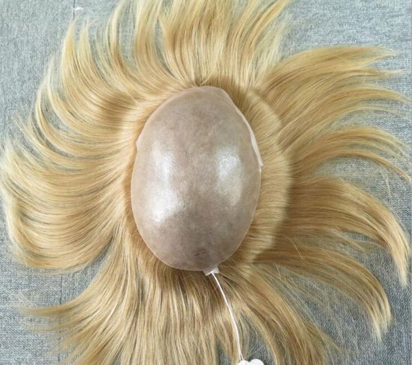 

613# blonde color mens toupee full thin skin toupee human hair replacement for men virgin malaysian human hair pieces, Black