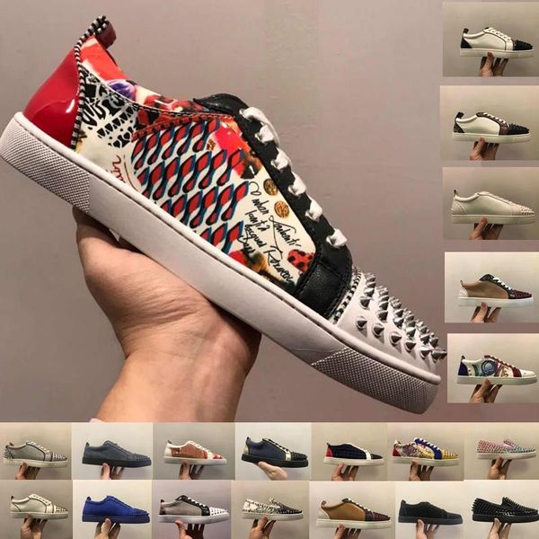 

low cut suede spike toe casual flats red bottom shoes for men and women party wedding design spiked luxury shoes, Black