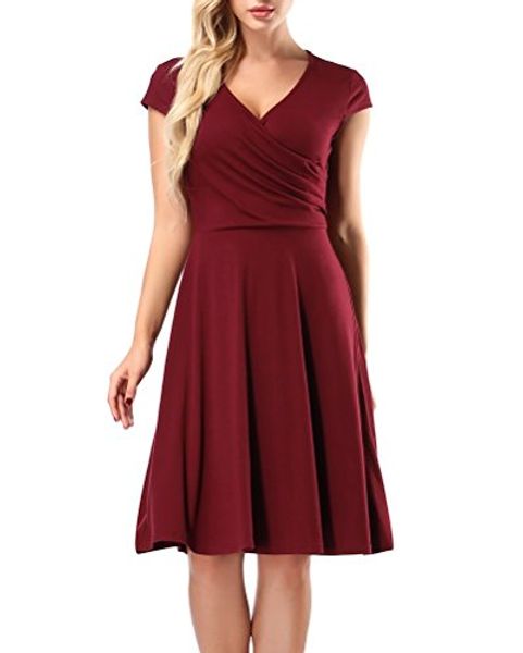 

lvenus women's criss-cross necklines v neck cap sleeve casual midi summer dress, Black;gray