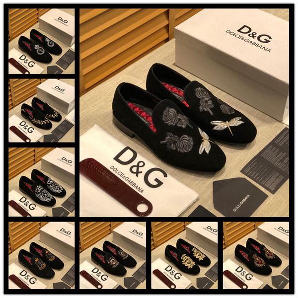 

2020 dg1 brand men dress shoes red bottom loafers luxury party wedding shoes designerss black genuine leather suede dress shoes mens slip on