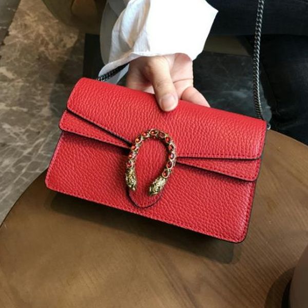 

new genuine leather women's chain small square bag tiger head buckle mini shoulder crossbody bag