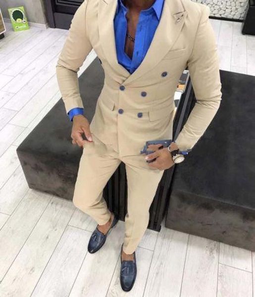 

new fashion beige groom tuxedos double-breasted groomsmen wedding tuxedos excellent men formal blazer prom jacket suit(jacket+pants+tie)2564, Black;gray