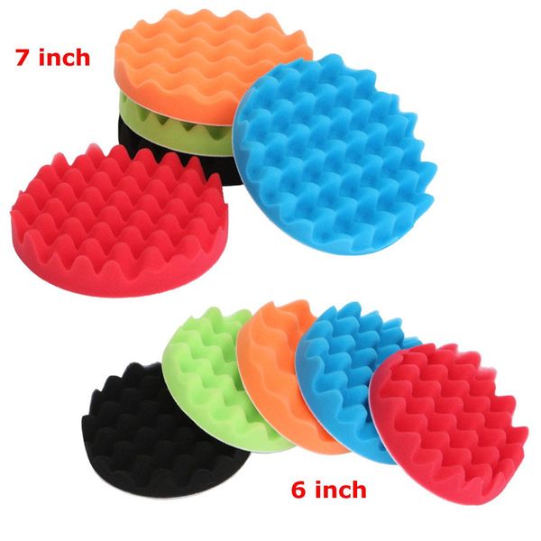 

5pcs 6" 7" 150/180mm buffing polishing sponge pads kit car polisher soft wave foam waffle pad car wash cleaning detailing tool