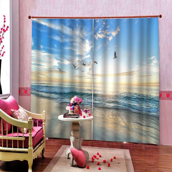 

custom size 3d curtains sunset sea landscape beach water horizon nature scenery window living room blackout curtain decor