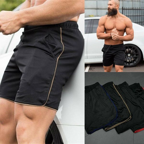 

men sport running shorts high waist fitness gym jogging workout tight lifting shorts summer casual solid male, Black;blue