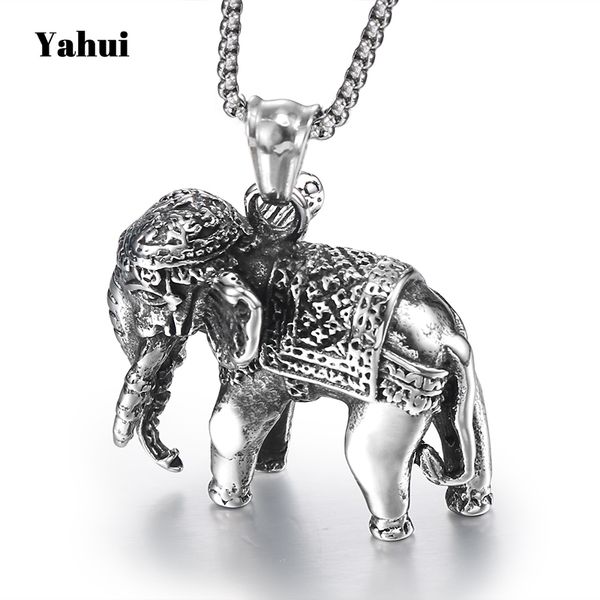 

jingyang aço inoxidável colares dos homens de aço titanium elefante do vintage & pingentes acessórios jóias chains handmade, Silver