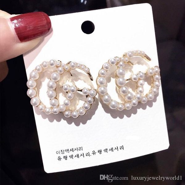 

2020 мода g письмо роскошная серьги s925 серебряные иглы серьги стержня ювелирные изделия с жемчугом свадебные подарка партии, Golden;silver