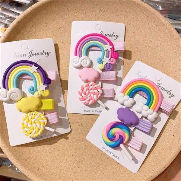 

fashion rainbow lollipop cute children hairpin hair clips accessories for girls kids hair ornament barrettes hairclip headdress, Golden;white
