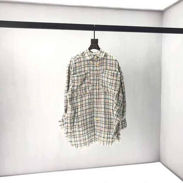 Compre Camisa Suelta A Cuadros Color Crema Helado Camisa A Rayas Con Flecos Abrigo Suelto Hombres Y Mujeres Con El Mismo Párrafo Abrigo Nuevo 2019 A