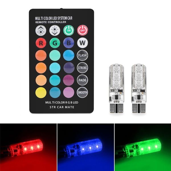 

2xt10 6smd rgb led car interior wedge side light reading lights + remote universal