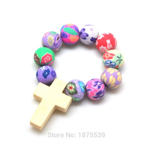 

beautiful polymer clay bead wood cross finger rosary 1 dozen 12 pieces, Golden;silver