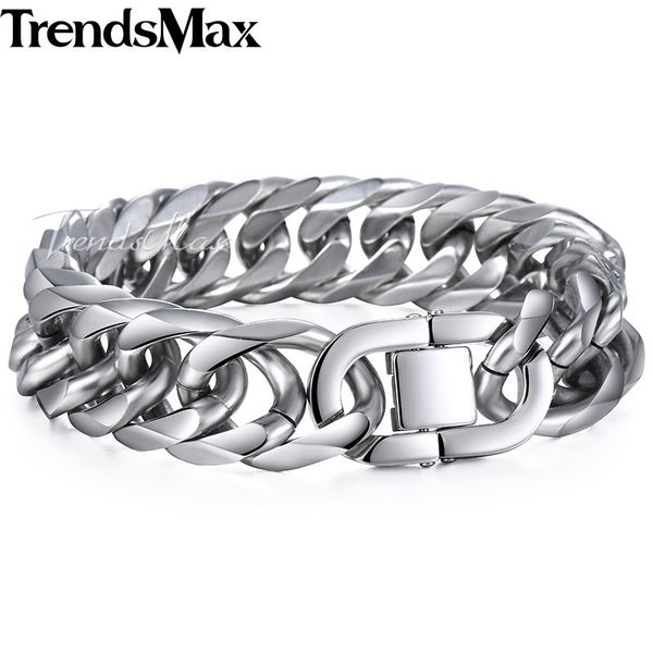 

men's bracelet hiphop big silver curb cuban link rombo chain 316l stainless steel bracelet for male jewelry gifts 18/22mm khb286, Golden;silver