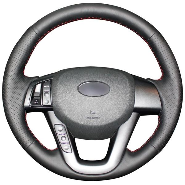 

hand sew black genuine leather car steering wheel cover for kia k5 optima 2011 2012 2013
