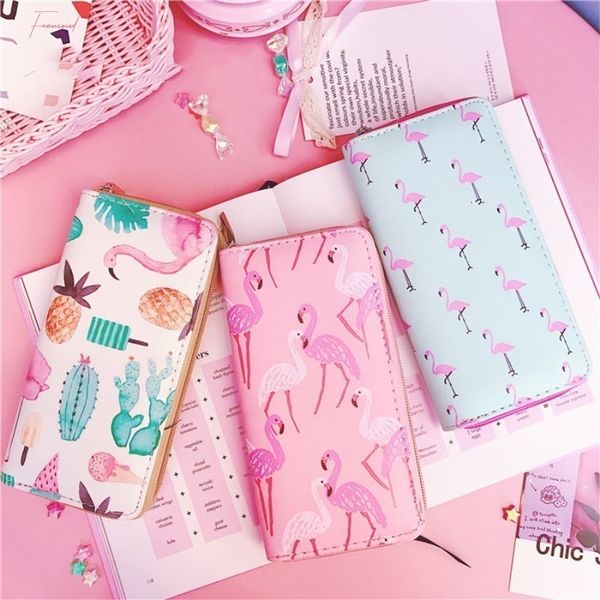 

fashion flamingo printing long wallet lovely cute girls clutch card solts coin purse phone case female carteira cartoon wallets, Red;black