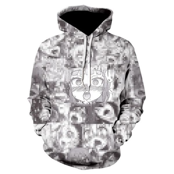 

3d ahegao hoodies толстовки с капюшоном мужчины женщины застенчивая девушка face толстовка аниме streetwear harajuku крупногабаритные zip up, Black