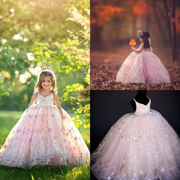 

blush pink girls pageant dresses spaghetti lace appliques little ball gown flower girl dress for wedding custom made kids formal gowns, White;blue