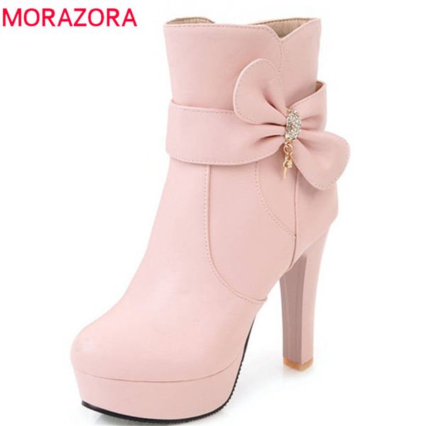 

morazora 2020 new arrival boots women round toe autumn winter ankle boots simple zipper party platform shoes high heels, Black