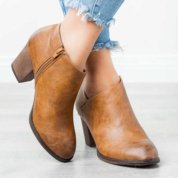

wenyujh new pointed toe casual ladies fashion autumn ankle women boots heel slip on women female heels single shoes, Black
