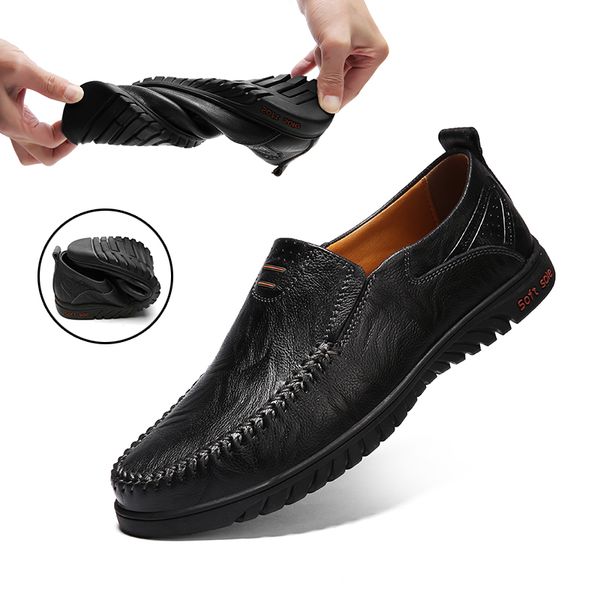 

genuine leather men casual shoes luxury designer mens loafers moccasins breathable slip on driving shoes plus size 38-47, Black