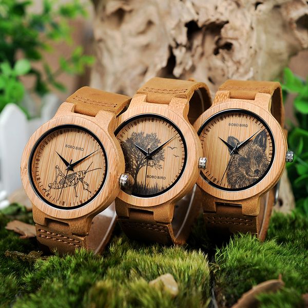 

bobo bird p20 bamboo wood watches men with image printing images optional casual clock, Slivery;brown