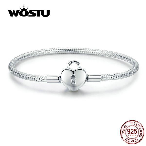 

wostu heartslock bracelets 100% real 925 sterling silver heart charm bracelets bangle for women wedding luxury jewelry cqb141, Golden;silver