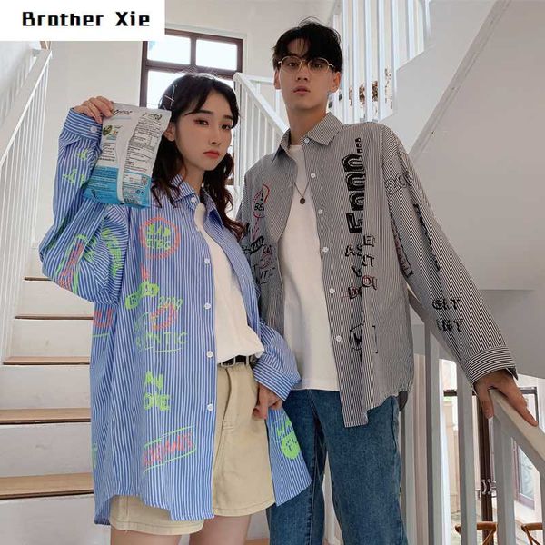 

autumn new hip hop shirt men fashion letter printing casual shirt man streetwear wild loose long-sleeved male clothes, White;black