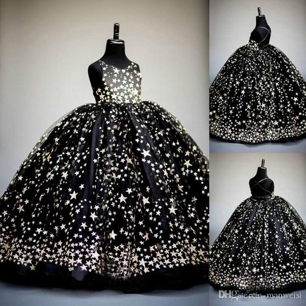 

2020 black sparkly ball gown flower girls dresses for weddings sequined kids formal wear fashion pageant outfit gowns vestidos de primera, White;blue