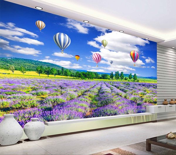 Papel de parede personalizado 3D Flor De Lavanda Mar Bela Paisagem Pintura Sala de estar Quarto Fundo Decoração Da Parede Papel De Parede