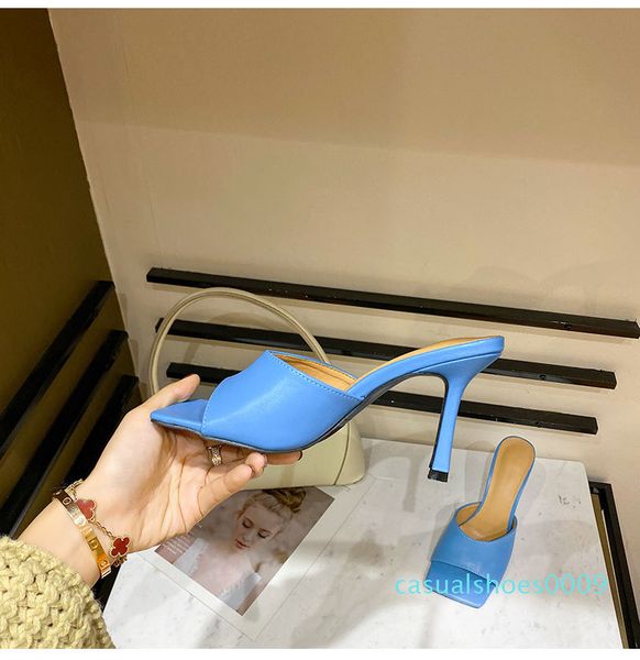 

2020 new summer women mules slippers elegant square toe high heels slippers ladies slides shoes femme zapatos mujer c09, Black
