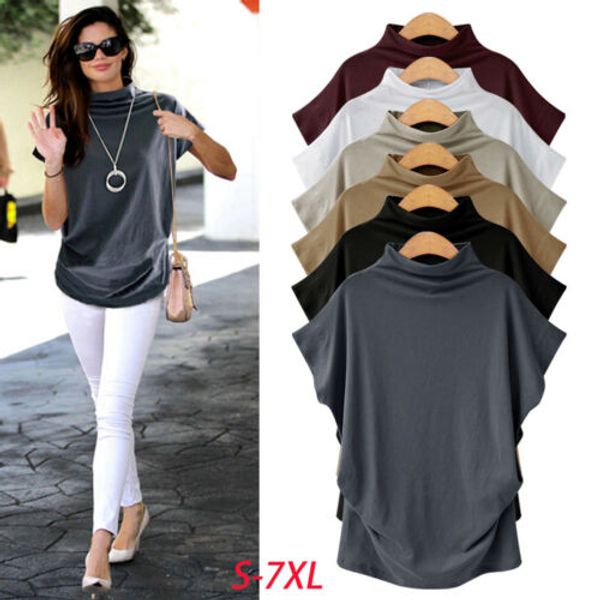 

retro women ladies oversized baggy soft loose t-shirt o neck turn up batwing summer casual formal shirt plus size, White