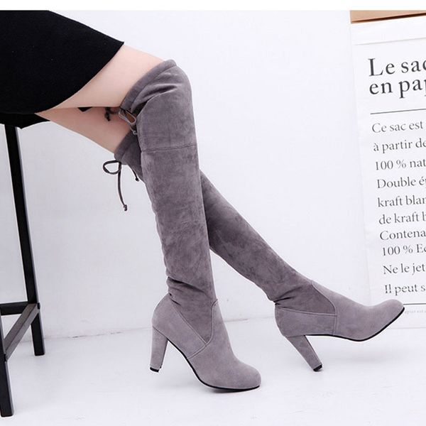 

women shoes woman boots large autumn winter over knee boots high heels party women botines mujer, Black