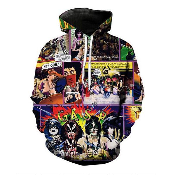 

metal rock band kiss 3d print hoodies with pocket fashion clothing jumper outfits hoody sweatshirts hoodies sweats for women men r073, Black
