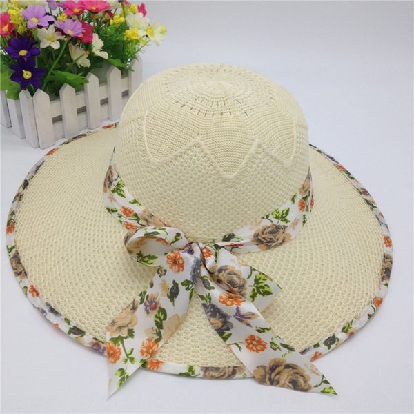 

summer big eaves grass ribbon ribbon sunscreen ladies summer big beach hat sunscreen hat, Blue;gray