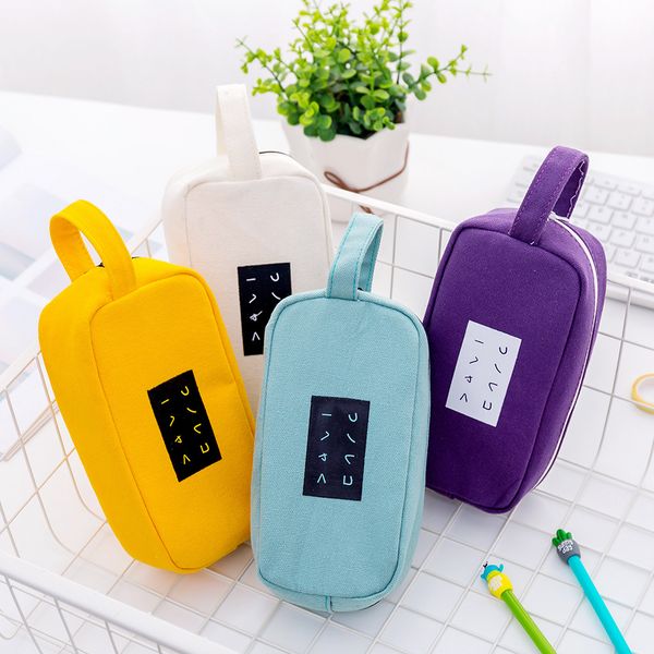 

new korean students simple text large capacity creative canvas pencil case