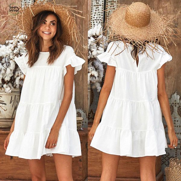 Mini Dresses FORUU Women Summer Casual Solid Plain Simple Pocket T Shirt Loose