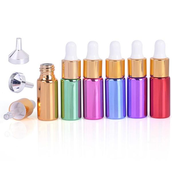 Garrafas de vidro 5ml Dropper Bottles Parfums recarregáveis ​​com ouro Caps Branco Bulb Atacado colorido Essencial Package frascos de petróleo LX9107