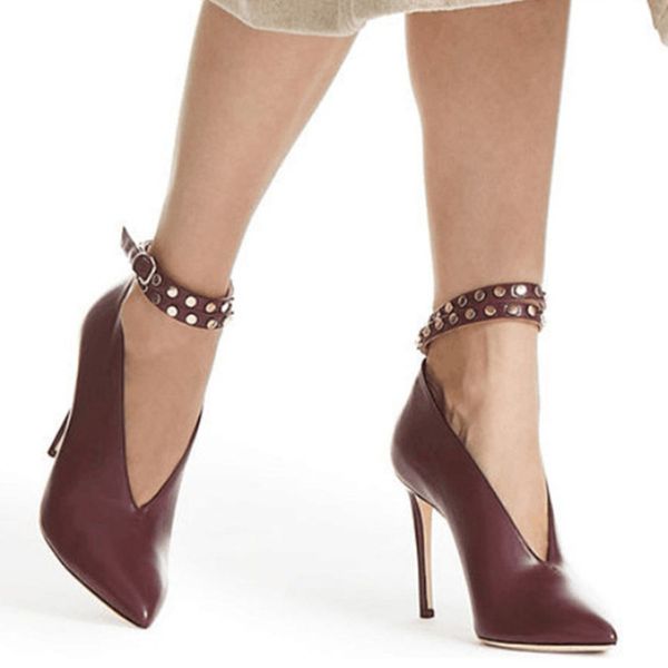 

european american 2020new vintage evening shoes ladies fashion pointed toe v cut woman shoes high heel pumps ankle boot, Black