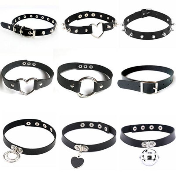 

fashion punk style harajuku pu leather cord heart choker necklace women mens gift, Golden;silver