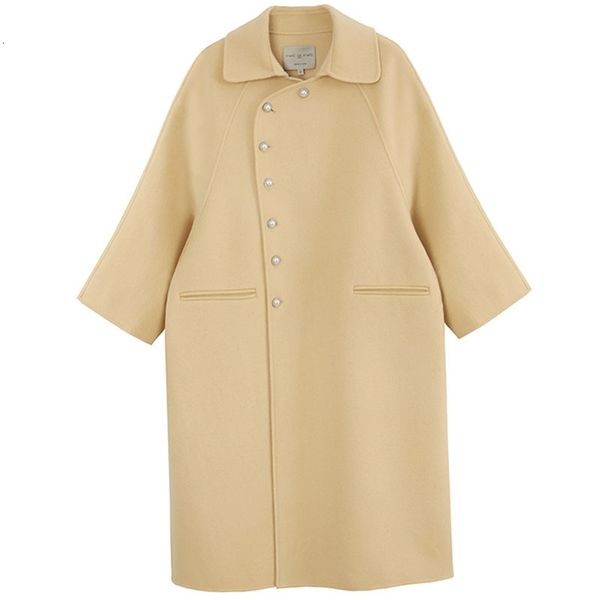 

ewq] 2019 autumn winter new korea style turn-down collar full sleeve women wool coat thick warm trend ladies woolen coats ql490, Black