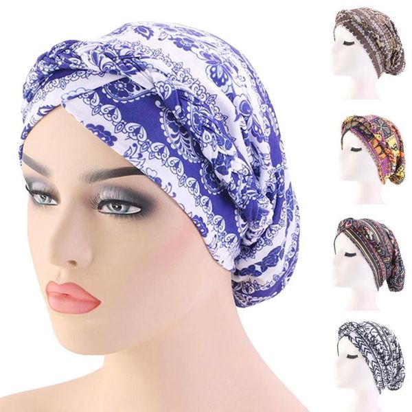

boho women muslim beanie hair loss hat printed hats braid cancer chemo head cover caps bonnet islamic turban arab head wrap new, Blue;gray