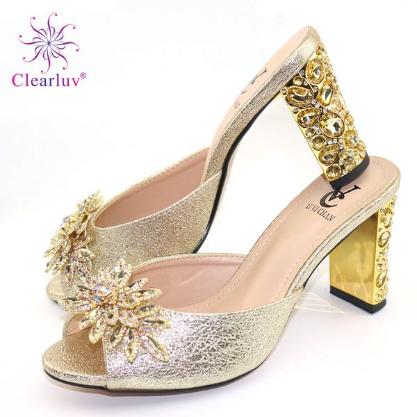 

gold color female 9cm nigerian shoes large size women shoes comfortable high pumps with rhinestone fashion design shoes, Black
