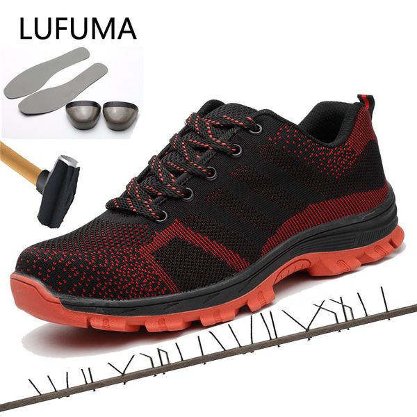 

men's breathable steel toe cap safety shoes men outdoor anti-slip steel puncture proof construction boots work shoes, Black