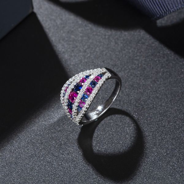 

Cross border European and American fashion zircon micro inlay lover wedding ring plating gem 8K Gold Ring Gift Factory wholesale