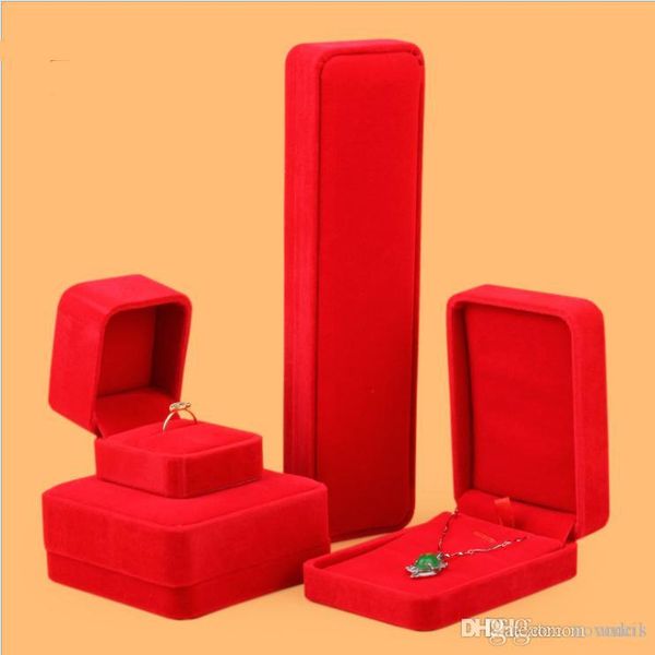 

new bright red color wedding good feel velvet jewelry box for ring pendant bracelet necklace suit box for gift casket ringkasten, Black;white