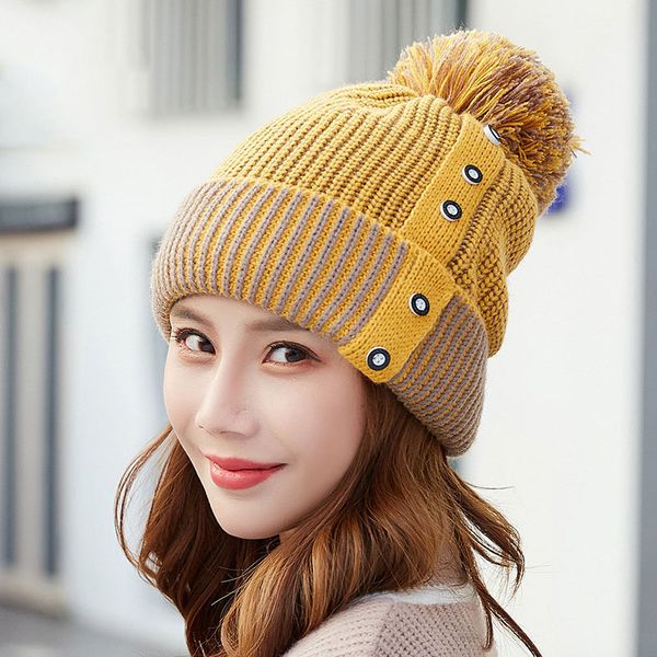 

2018 fashion winter hat for women girls knitted caps woolen hats casual female skullies beanie warm woolen fur ball cap, Blue;gray