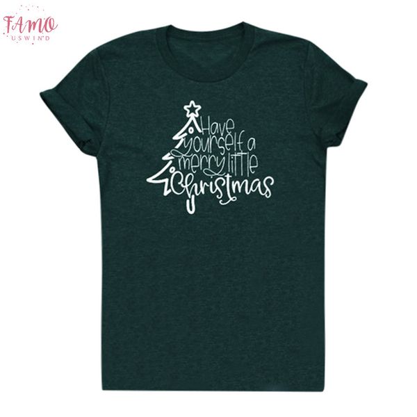 

new ladies comfortable fashion wild solid color round neck folded sleeves christmas letter printed short sleeved t shirt 04*, White