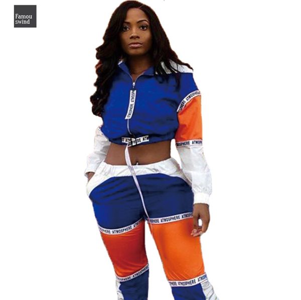 

2019 новый спортивный женский костюм моды молния с капюшоном короткие куртки письмо сращивание длинные брюки костюмы из двух частей комплект, White